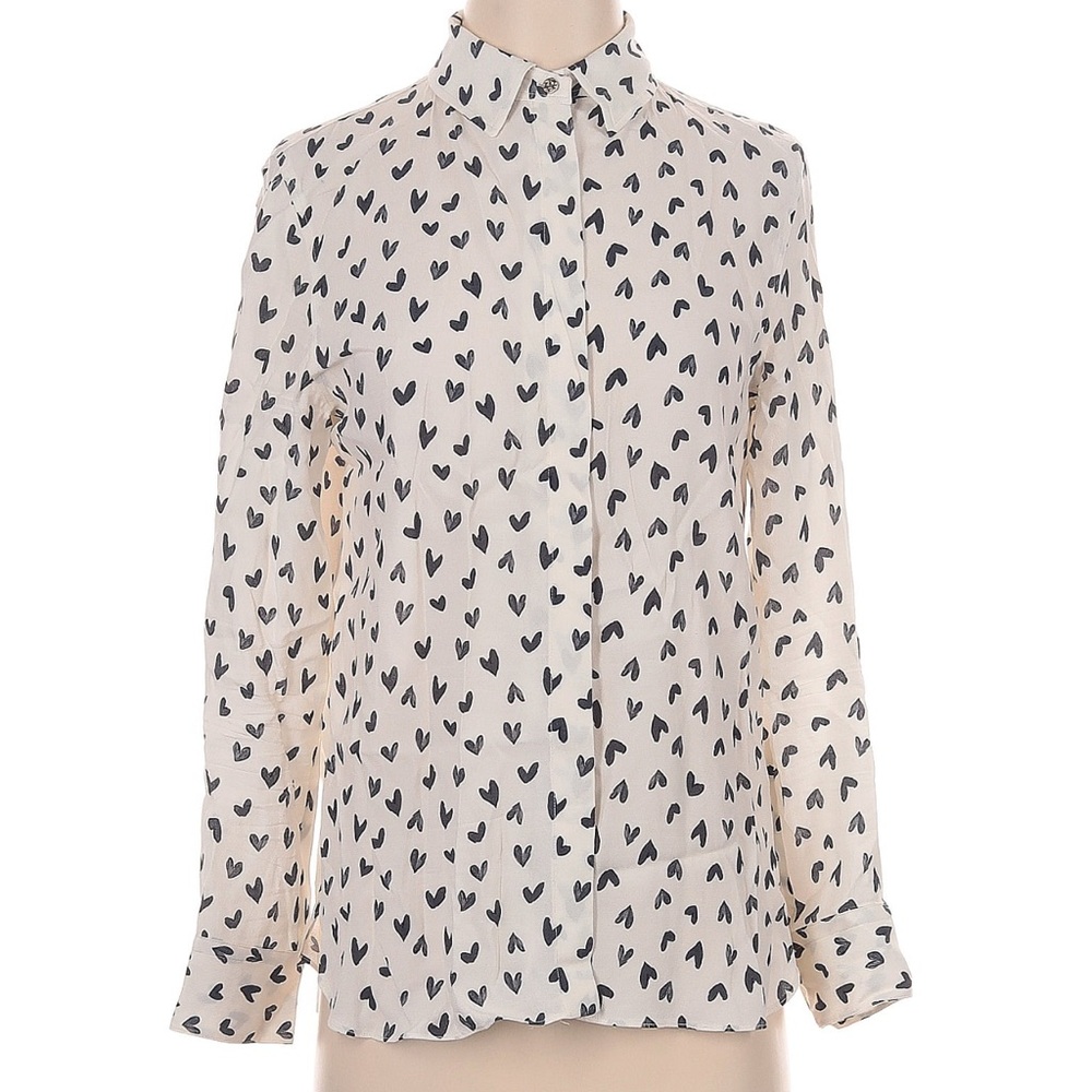 Zara Black Heart Print Button Down Shirt XS